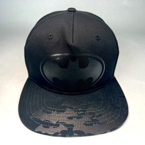 Batman Signal Flat Bill Snap Back Cap Metallic Gloss Black on Black Youth